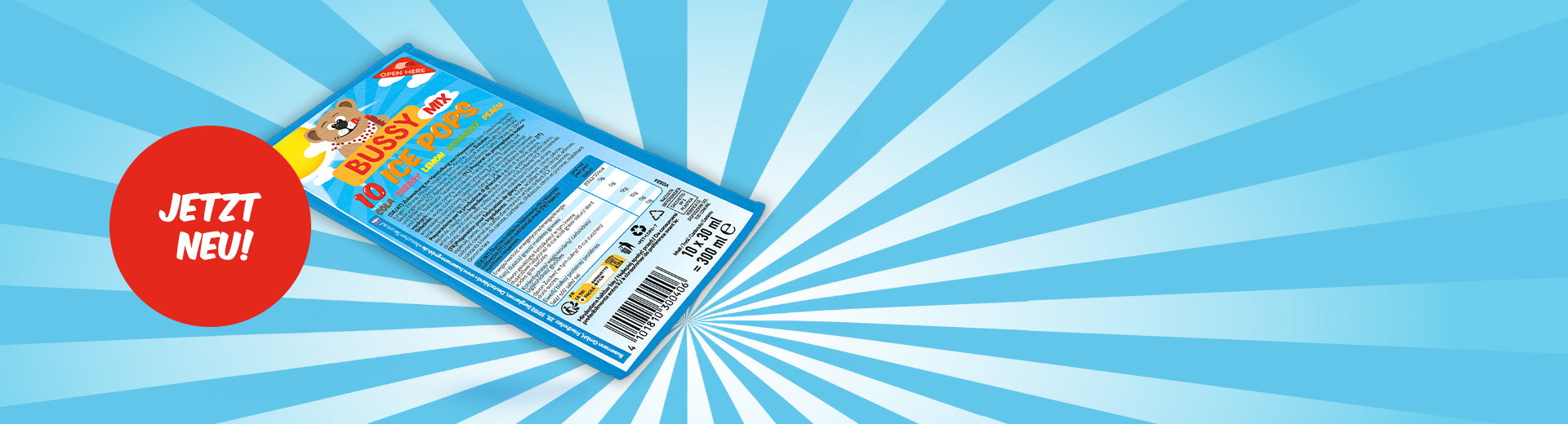 Banner mit Bussy Handtuch und der Auszeichnung jetzt neu